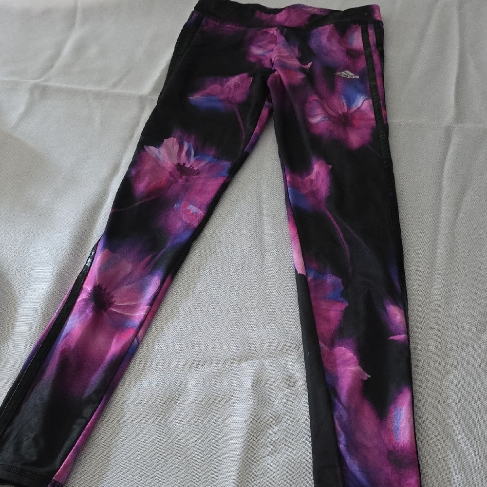 Adidas Kids Leggings - Black and Pink Floral